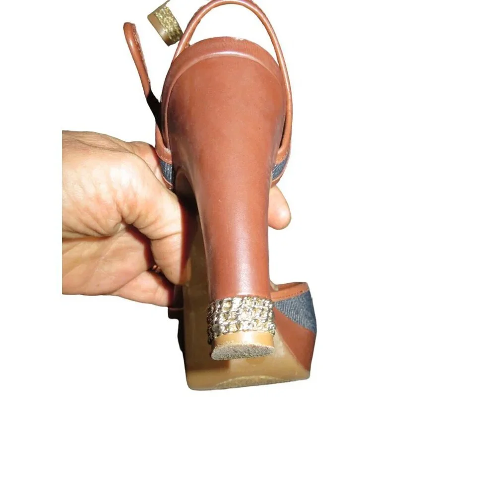 Antonio Melani Joey Denim & Italian Leather Embellished Rhinestone Heel Tips siz